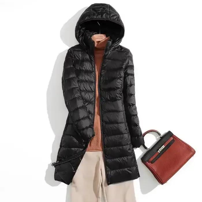 Manteau en duvet léger grande taille 5xl 6xl 7xl automne femmes printemps automne Ultra léger longue doudoune femme à capuche manteau mince