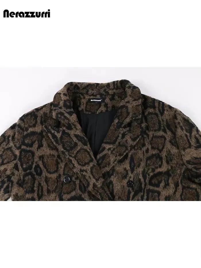 Nerazzurri-Manteau en laine à imprimé léopard pour homme, long, décontracté, automne, hiver