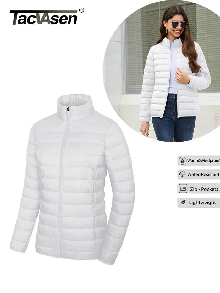 TACVASEN Veste bouffante zippée pour femme hiver léger matelassé vers le bas manteaux chauds coupe-vent décontracté surdimensionné vêtements d'extérieur