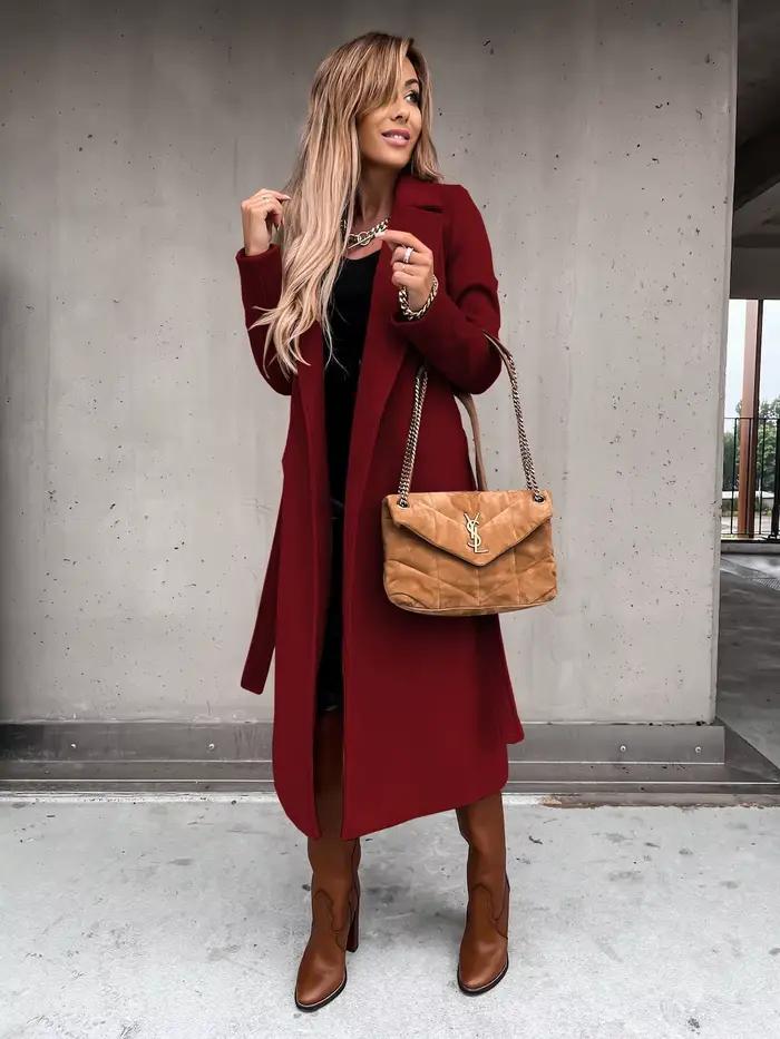 Manteaux européens et américains d'automne et d'hiver pour vêtements pour femmes, couleur unie, revers, manches longues, manteaux en laine pour femmes, Simple st