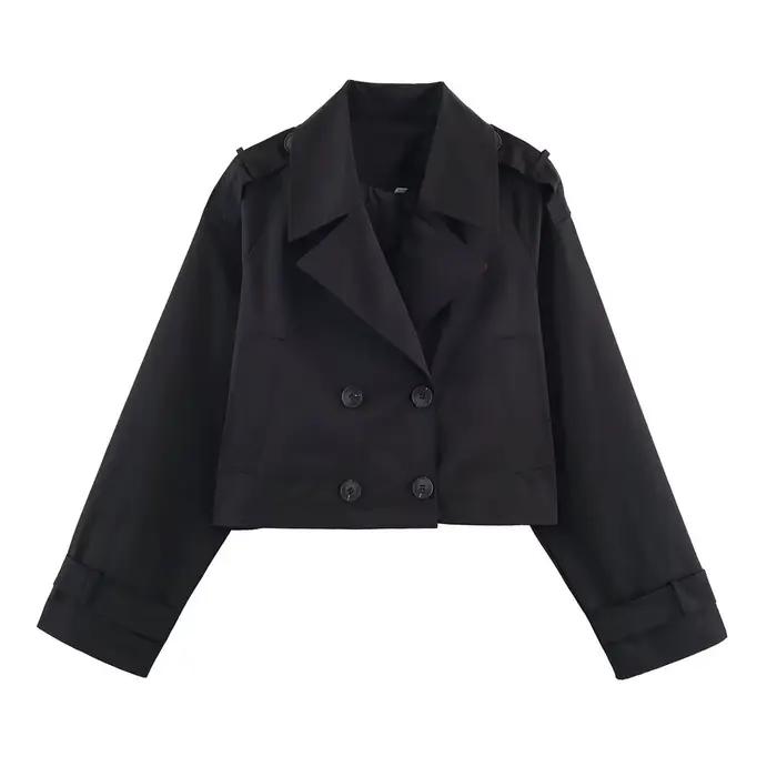 Veste coupe-vent courte à double boutonnage pour femme, polyvalente et à la mode