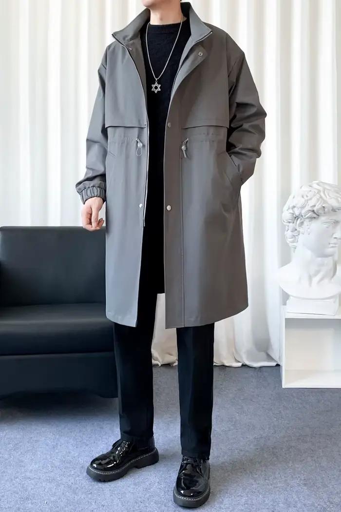 Manteau coupe-vent à col montant pour hommes, trench-coat, beau, streetwear, mode masculine, nouveau, coréen, automne