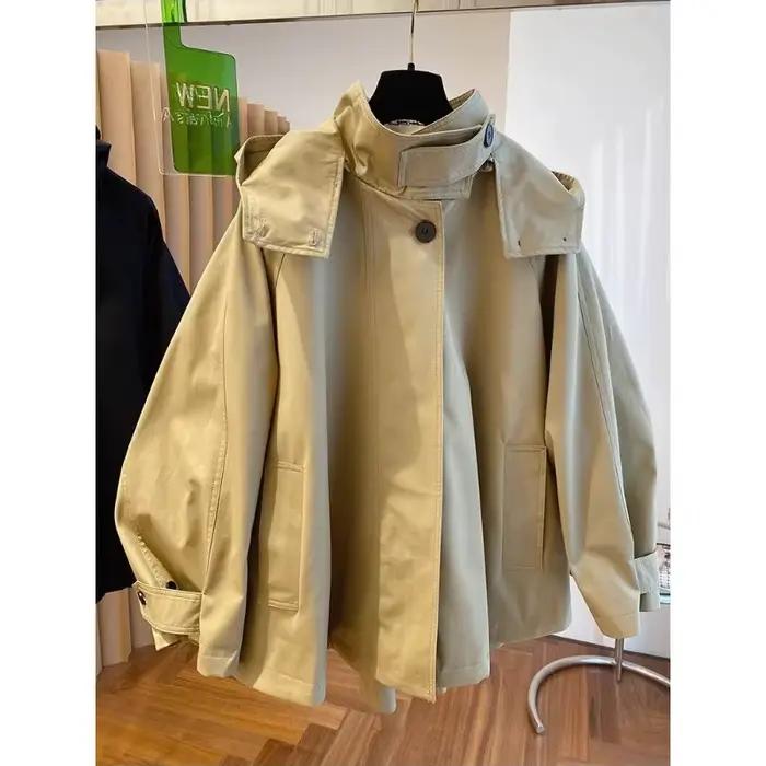 Manteau court décontracté à capuche style britannique haut de gamme, grande taille, nouvelle collection automne 2026, pour printemps et automne