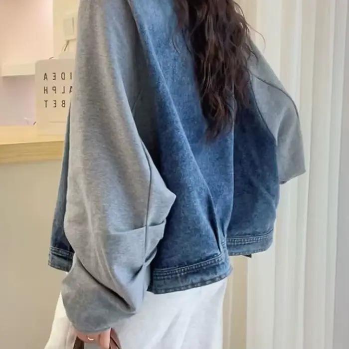 Faux deux-pièces assemblés Veste en jean pour femme, style européen, nouvelle collection printemps 2025, hauts amples et tendance pour femme