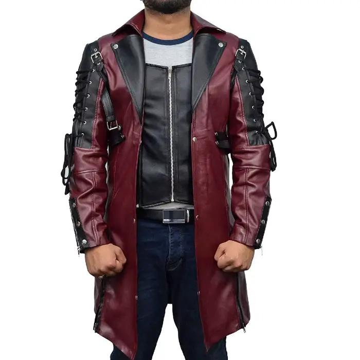 Veste longue en cuir hommes gothique Vintage