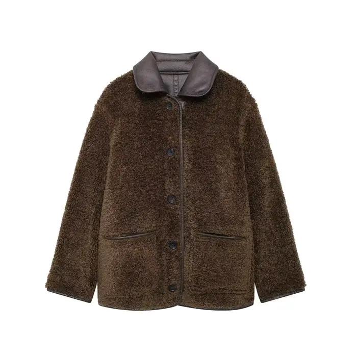 HH 2024 femme manteaux réversibles marron col rabattu manches longues poches simple boutonnage vestes d'hiver