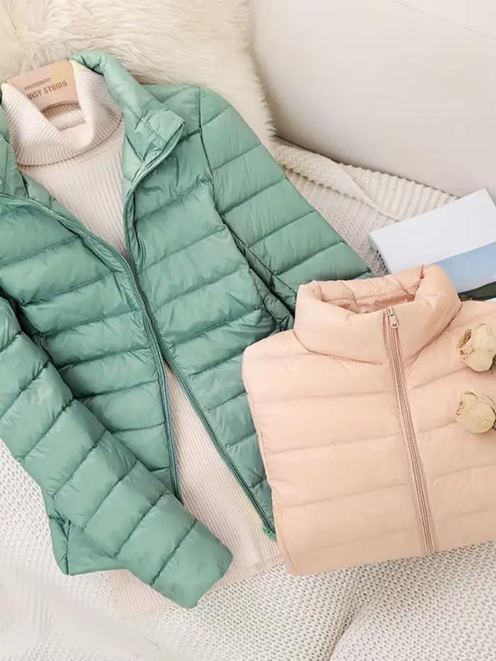 Doudoune à col montant ultra légère pour femme, manteau chaud, vestes d'hiver légères, parc féminin, printemps et automne