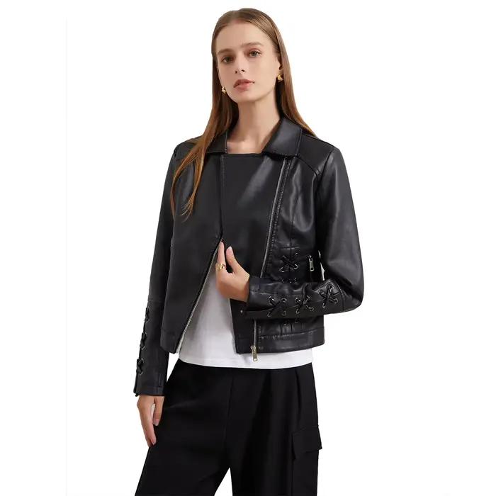 Veste de moto coupe-vent décontractée en PU pour femmes, Rock coréen, grand, noir, rouge, Punk, manteau en cuir, mode automne et hiver