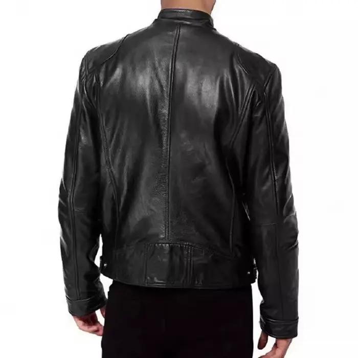 Veste de moto en cuir Punk pour hommes, manteau de motard à col montant, mode jeunesse, Style urbain, fermeture à glissière, sans capuche, disponible en Stock