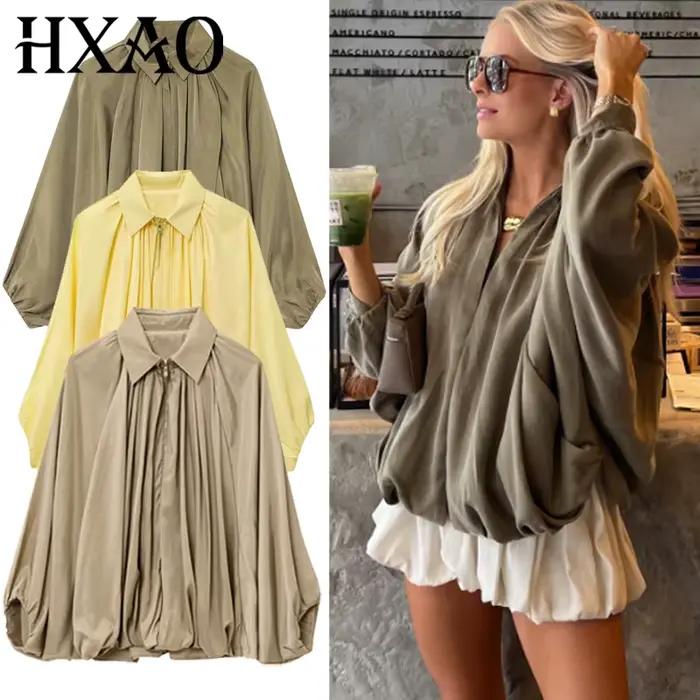 HXAO – veste bombardier pour femme, manteaux et vestes surdimensionnés, manches longues bouffantes, hauts à volants, vêtements d'extérieur amples, manteaux à la mode, nouvelle collection automne