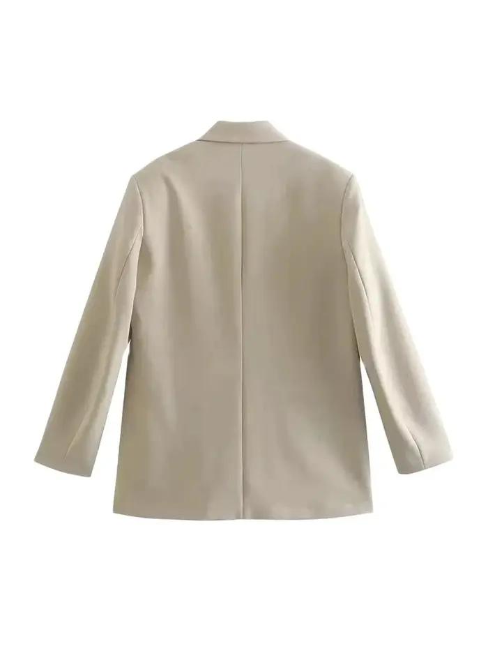 Femmes mode Double boutonnage coupe ample Blazer manteau Vintage à manches longues poches vêtements de dessus