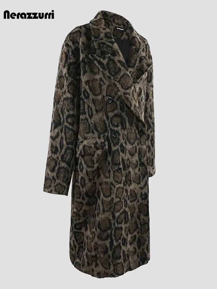 Nerazzurri-Manteau en laine à imprimé léopard pour homme, long, décontracté, automne, hiver