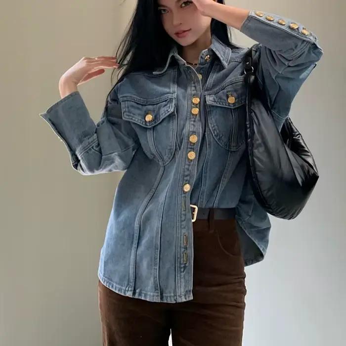 Vintage Denim veste femmes col rabattu doux et Cool 2025 nouveau printemps boutons