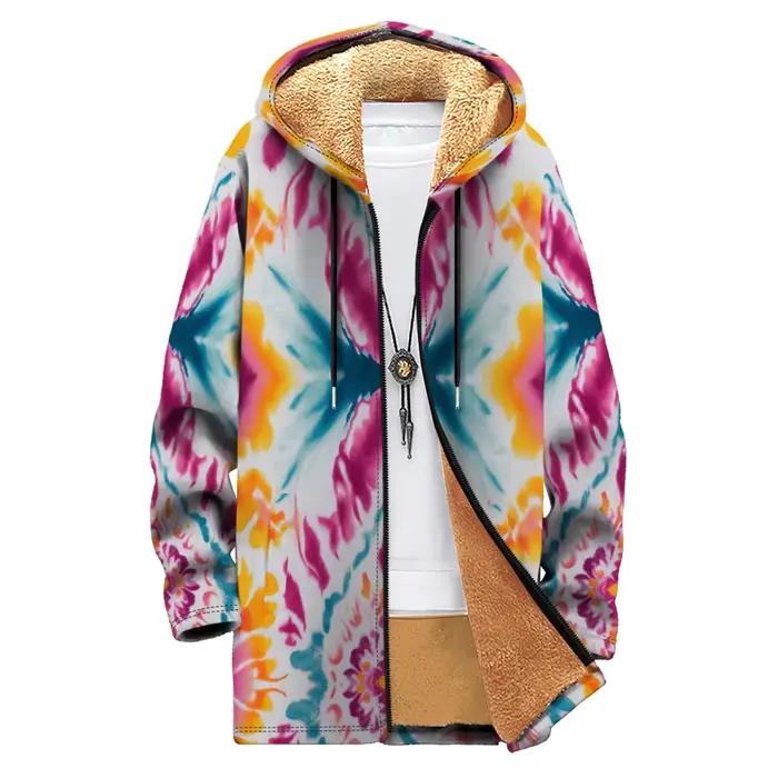 Veste à capuche colorée arc-en-ciel, confortable, unisexe, dégradé de teinture par nouage, imprimé tourbillon, manteaux doublés doux en peluche, Streetwear à la mode, hiver