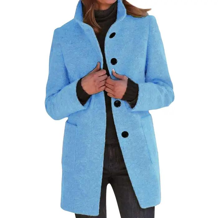 Femmes laine Cardigan manteaux avec poches dames revers longue veste manteau mode solide décontracté hiver vestes pour femmes Plus manteau