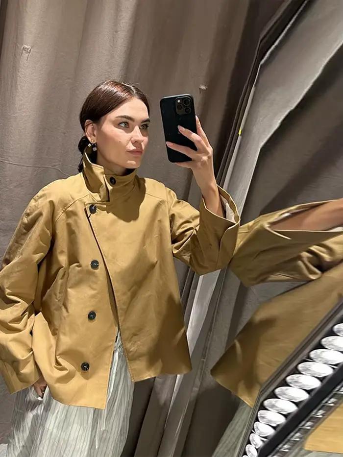 Veste femme manteau col montant simple boutonnage à manches longues solide femme veste courte automne décontracté manteaux confortables pour dames