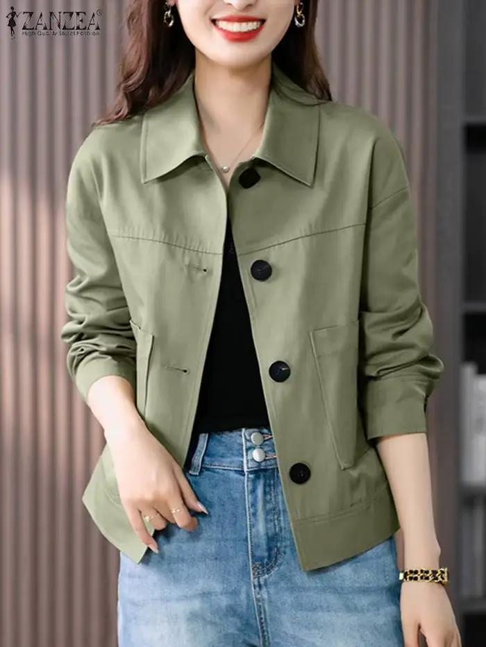 ZANZEA automne vestes femmes Vintage solide manteaux à manches longues Blouse décontracté