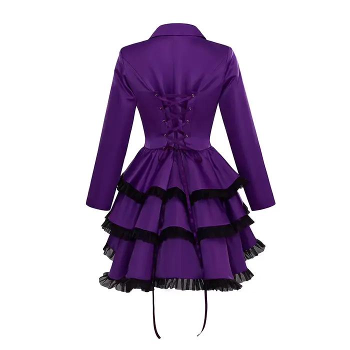 Veste gothique victorienne steampunk pour femmes, veste à queue-de-pie violette, robe gothique, ourlet à volants, costume médiéval pour Halloween et carnaval