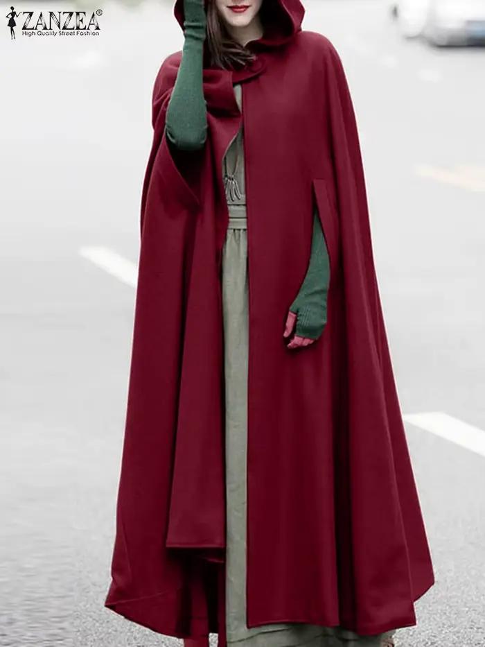 Femmes mode sweats à capuche longues Capes 2024 ZANZEA automne manteaux décontractés ample solide Ponchos hiver manteau