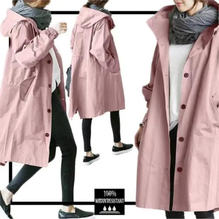 Manteau long à capuche pour femme style décontracté haute qualité polyester tranchée automne hiver 2024 polyvalent pour femmes occassions variées