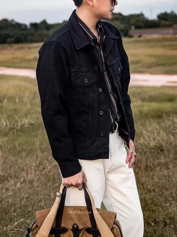 Veste de camionneur robuste en denim Tornado rouge pour hommes style vintage avec poches boutonnées et latérales adapté aux quatre saisons et aux voyages