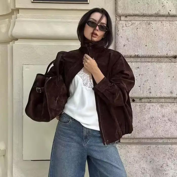YENKYE – veste en Faux daim marron pour femme, manteau chaud et ample, manches longues, col à revers, vêtements d'extérieur Vintage, automne hiver