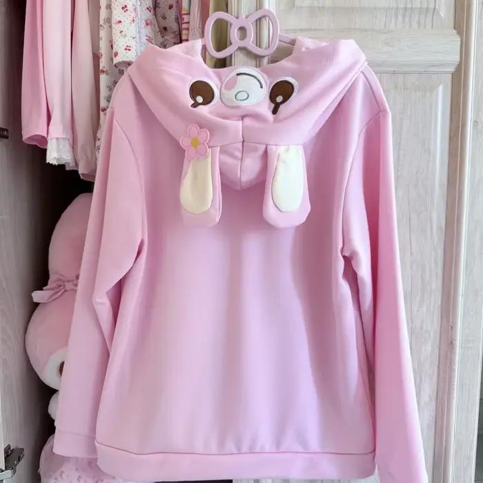 Japonais mignon manteau broderie lapin oreille à capuche sous-culture Kawaii Y2k hauts décontracté mode doux manteaux Ropa Mujer femmes vêtements