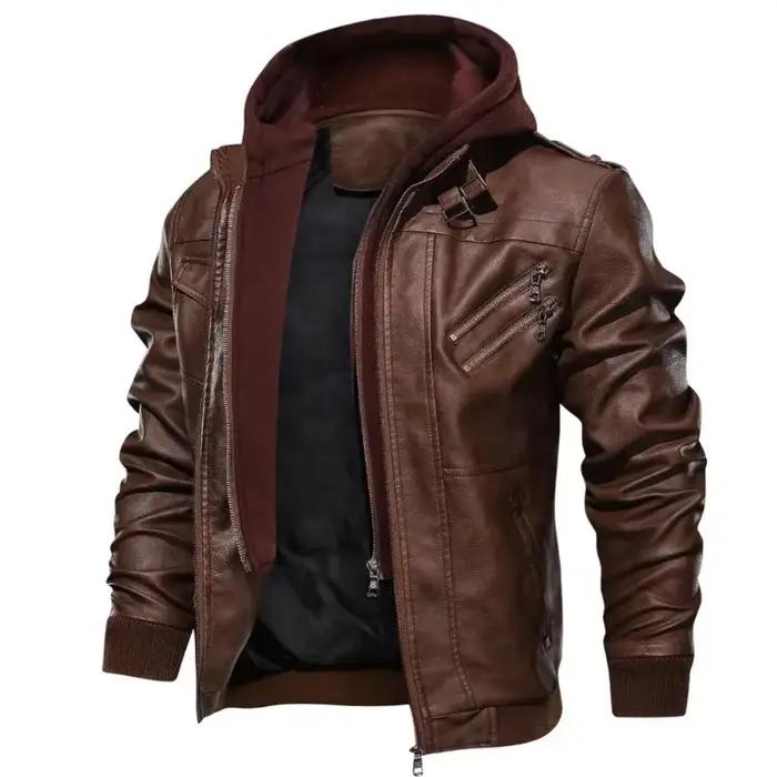 Blouson aviateur de moto zippé en similicuir PU pour homme