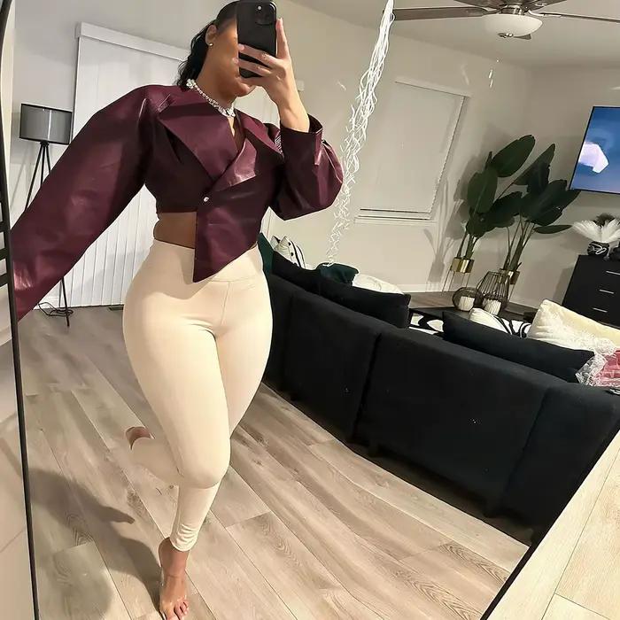 Bangniweigou asymétrique veste courte en cuir PU femmes printemps automne manches longues bordeaux vêtements d'extérieur