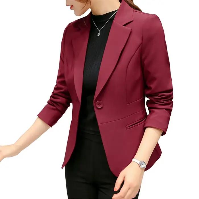 Blazer femme 2025 rouge à manches longues Blazers poches vestes manteau mince bureau dame veste Femme hauts costume Blazer Femme vestes