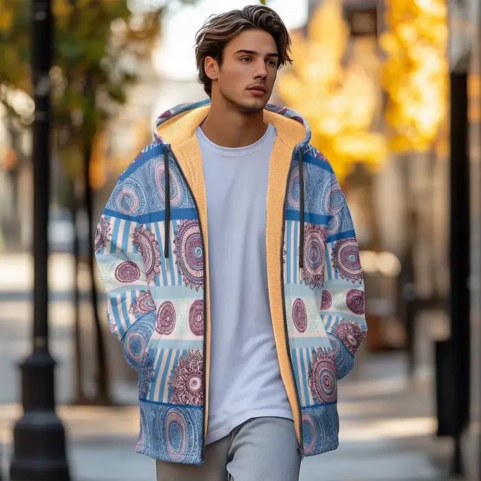Manteau Long Boho Chic avec rayures ethniques Mandala