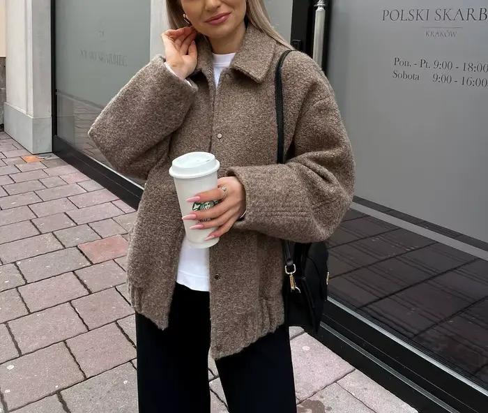 Veste classique polyvalente à revers pour femme, manteau à manches longues, couleur unie, mélange de laine d'agneau, nouvelle collection automne 2025
