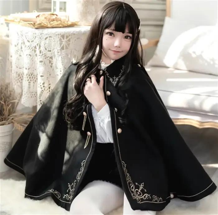Manteau gothique à manches chauve-souris pour fille, Harajuku, Kawaii, Lolita sombre, Everak, col polo, rétro, victorien, Loli, japonais, automne, hiver