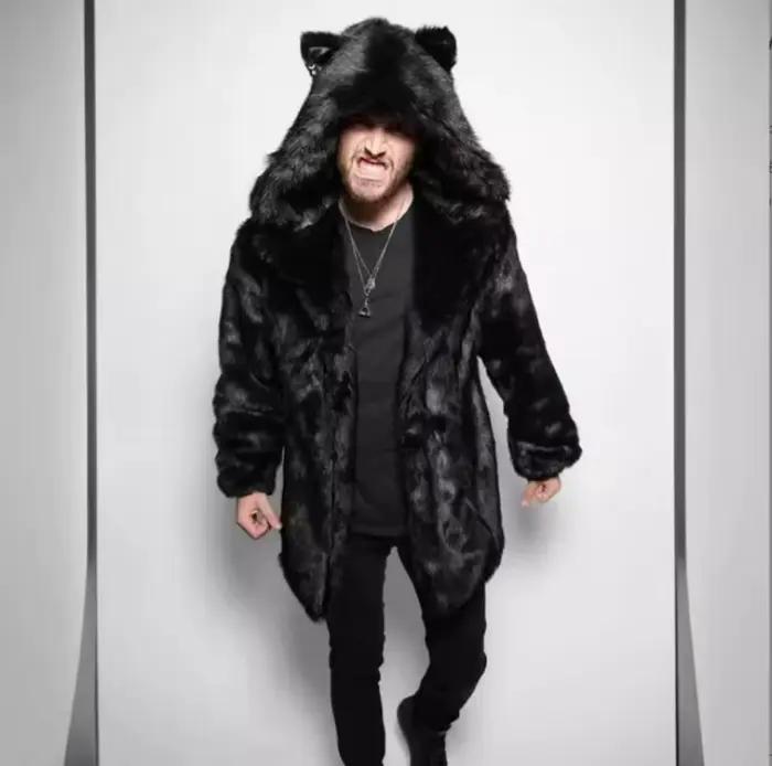 Manteau en fausse fourrure pour hommes, manches longues, capuche, épais et chaud, cardigan moelleux en peluche, parka décontractée, vêtements de neige, manteau en fourrure d'hiver, automne et hiver, tricoté, polyester, bouton couvert