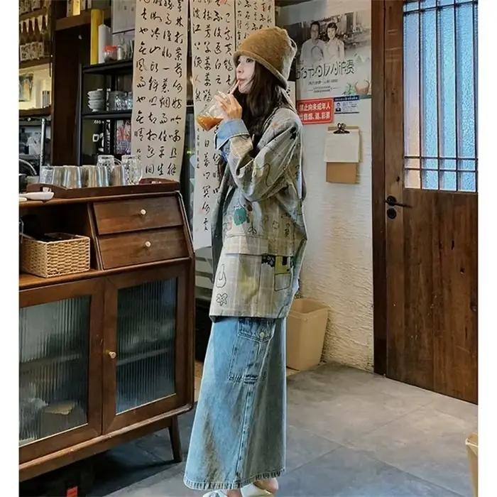 Veste Blazer femme 2025 printemps automne mode Graffiti imprimé dames treillis costume manteau décontracté Version coréenne dame vêtements d'extérieur