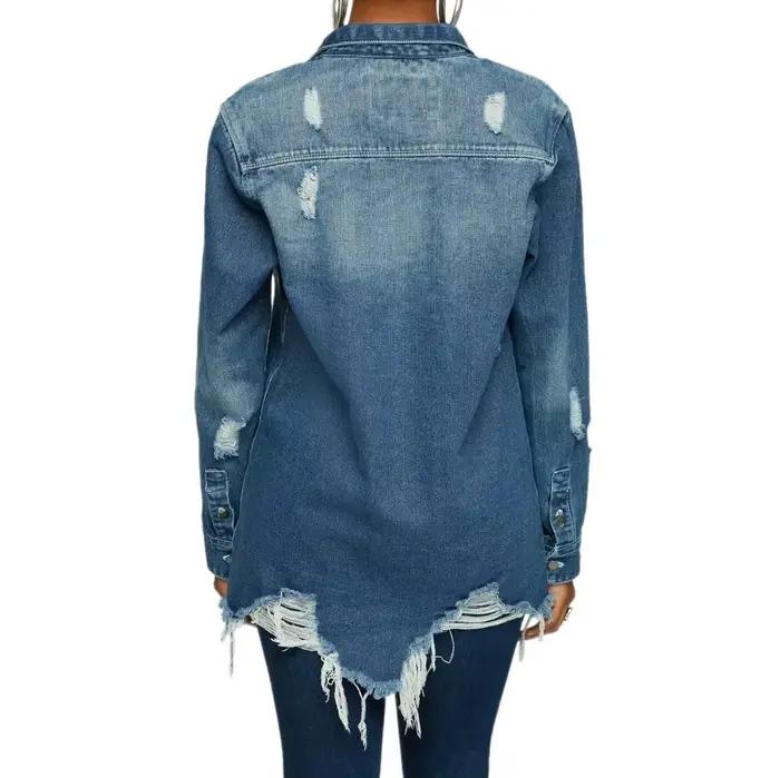 Veste en Jean Déchiré Vintage Chic et Décontractée pour Femmes Occasions Printemps Été 2024 Style Urbain Vestes Polyester