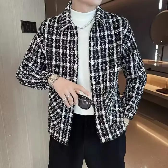Manteau à carreaux pour homme style coréen épais pour automne et hiver veste extérieure élégante et confortable occasions quotidiennes