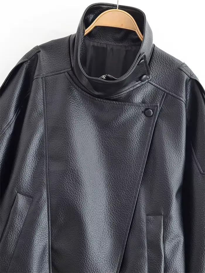 Veste femme automne 2025 nouveau noir à manches longues galets Faux cuir