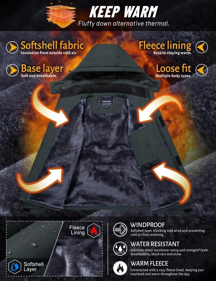 TACVASEN vestes de Ski d'hiver pour hommes manteaux polaires imperméables veste de Snowboard thermique isolée Parka