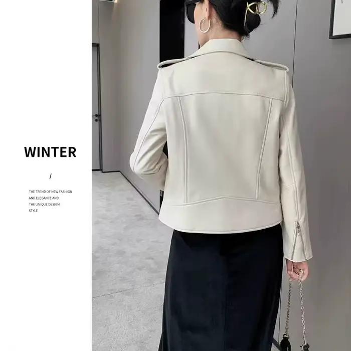 Veste en cuir PU en peau de mouton pour femme, manteau de moto de grande taille, noir, Style régulier, à la mode, rétro, nouvelle collection printemps automne