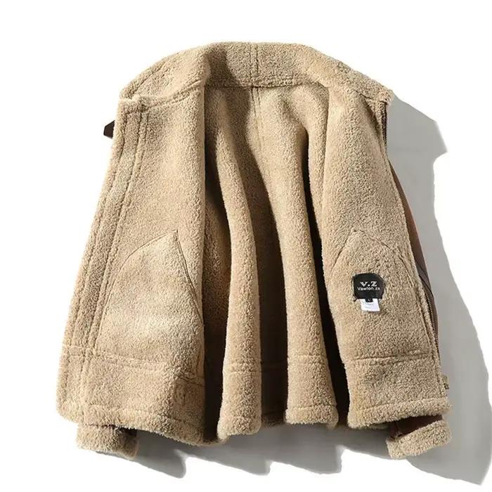 Veste d'hiver en daim avec doublure en fausse peau de mouton, style moto et vintage, coupe ample et décontractée pour hommes, idéale pour les sorties nocturnes et les voyages en moto