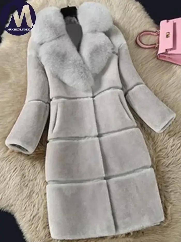 Manteau de fourrure femmes automne hiver nouveau élégant Imitation renard col de cheveux chaud