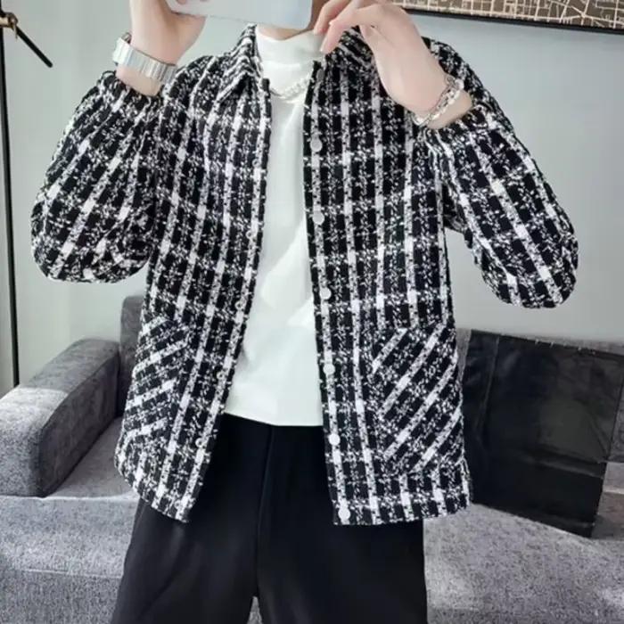 Manteau à carreaux pour homme style coréen épais pour automne et hiver veste extérieure élégante et confortable occasions quotidiennes