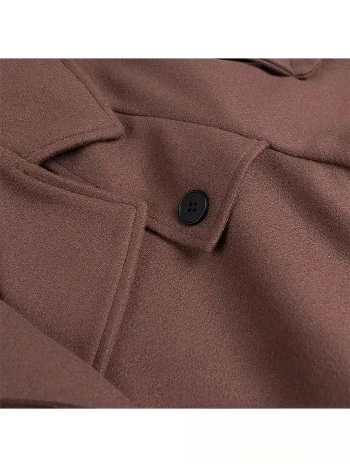 KONDALA Vintage femmes vestes marron solide col rabattu Double boutonnage ceinture à manches longues manteau mode 2025 automne vêtements d'extérieur