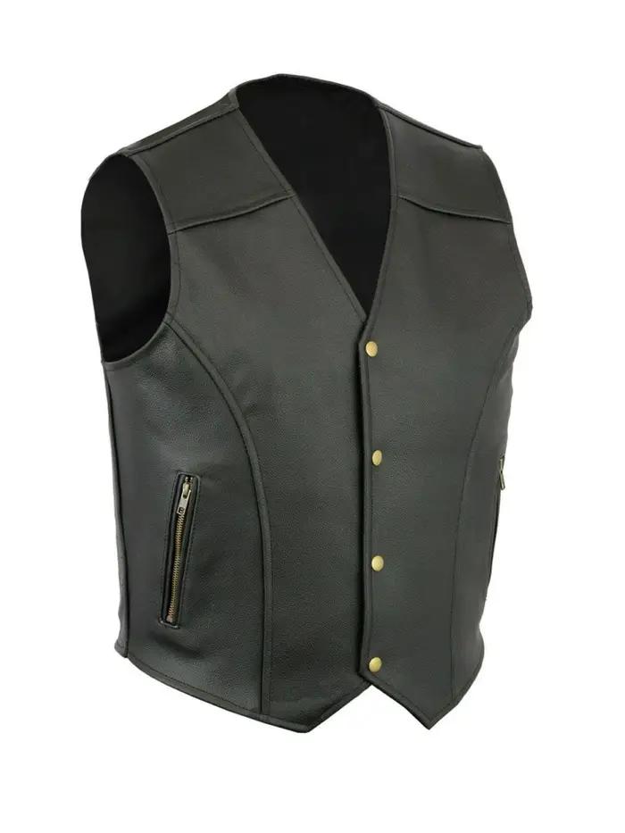 Gilet de moto en cuir synthétique style punk pour hommes, grande taille, col en V, boutonnière, poche avant, pour quatre saisons, occasions décontractées