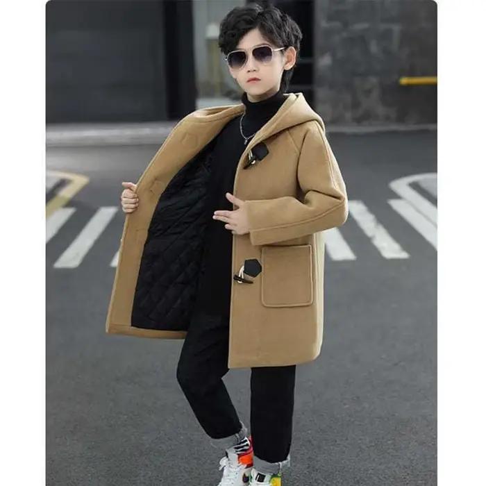 Manteau en laine pour garçons de 5 6 8 10 12 14 16 ans, garde au chaud, mode enfants, veste à manches longues, vêtements d'extérieur à capuche pour garçons, nouveaux vêtements pour enfants