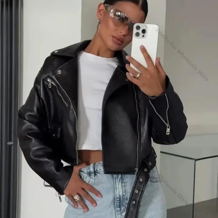 Nouvelle veste de motard pour femme en similicuir PU