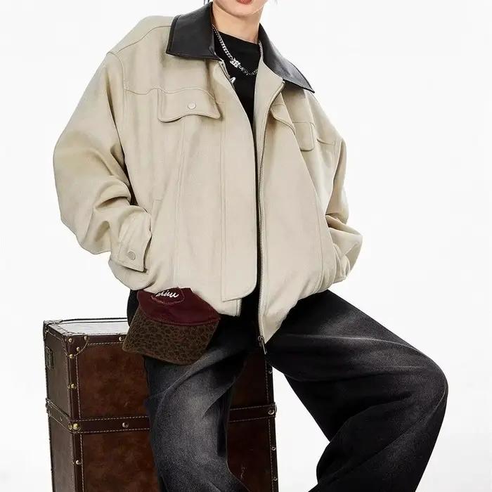Manteau en cuir et daim pour femmes