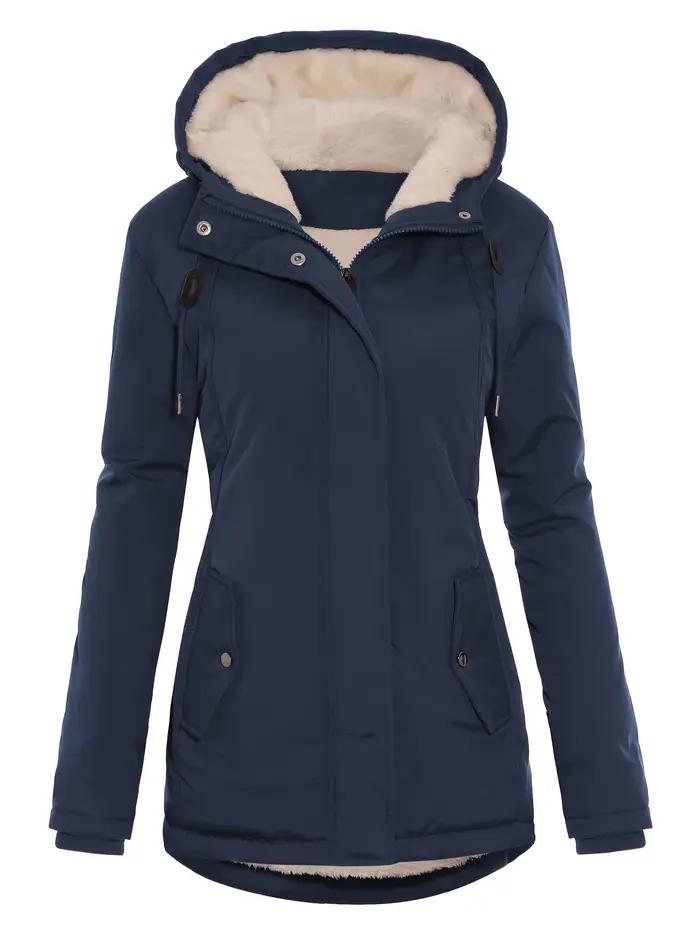 Veste matelassée polyester à capuche pour femmes, design décontracté, coupe-vent, fermeture éclair totale, hiver automne, confort et élégance, occasions quotidiennes