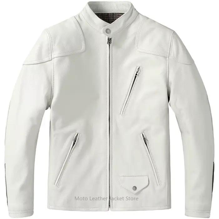 Veste en cuir véritable pour homme, style Venom, blanche, coupe ajustée, col court, première couche de cuir de vachette, veste de motard décontractée pour homme occasions spéciales faire du shopping